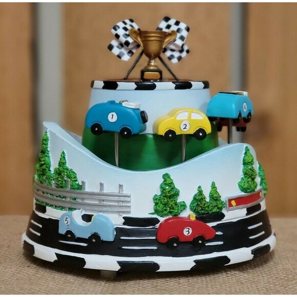 San Francisco Music Box Company Race Cars Roller Coaster Checkered Flags - Picture 1 of 4